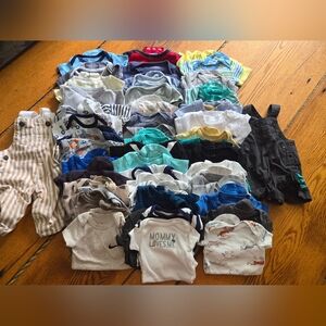 Newborn baby boy onesie and overalls bundle